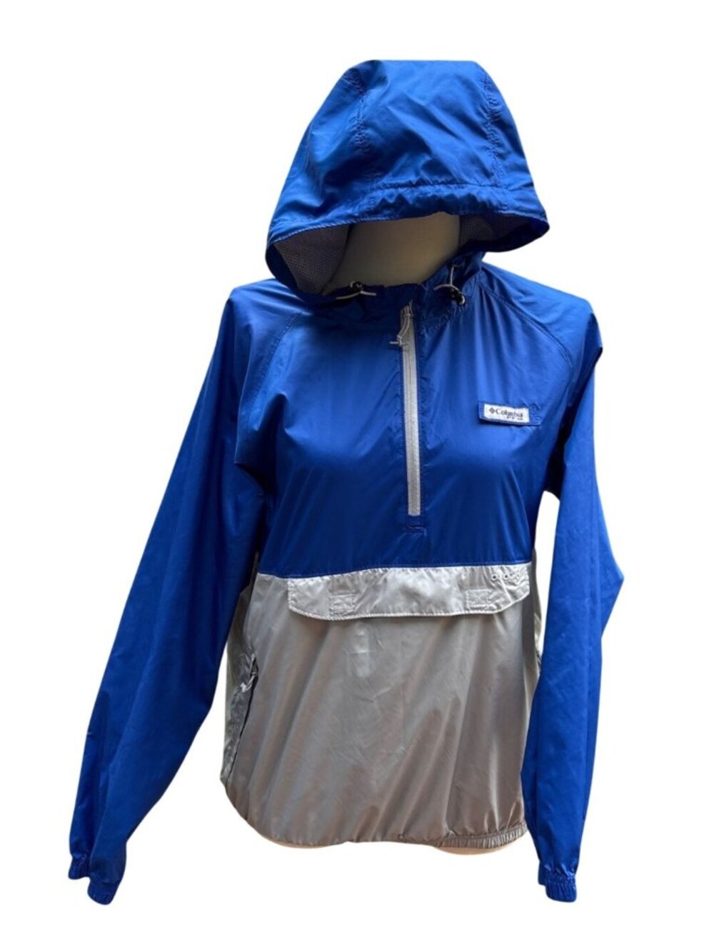 Columbia Mens Blue & Gray Pullover Windbreaker Jacket With Hood Size Small